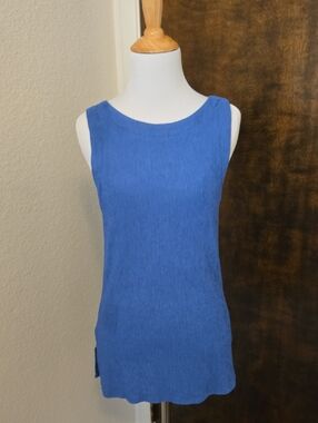 Blue Ribbed Sleeveless Women's Top